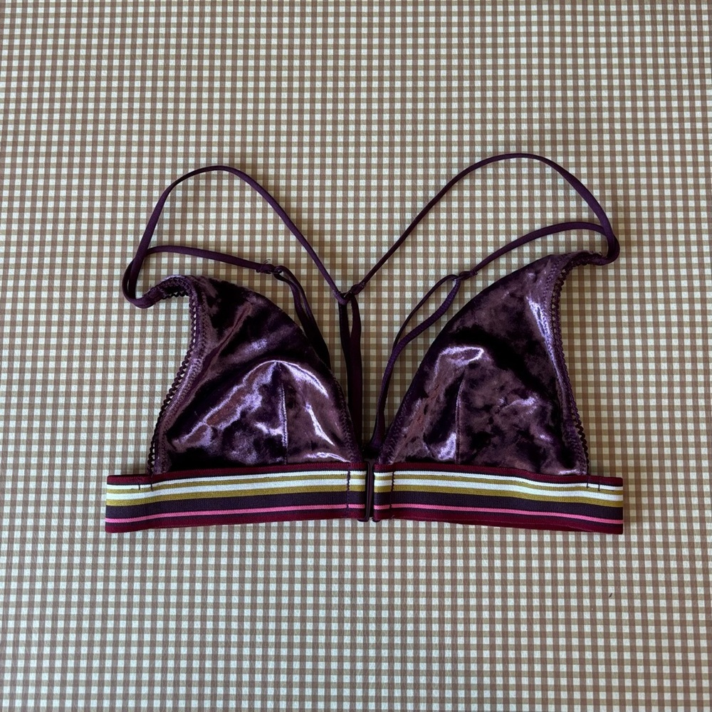 Victoria's Secret Unlined Strappy Triangle Velvet Bralette Bra Stripes Size XS